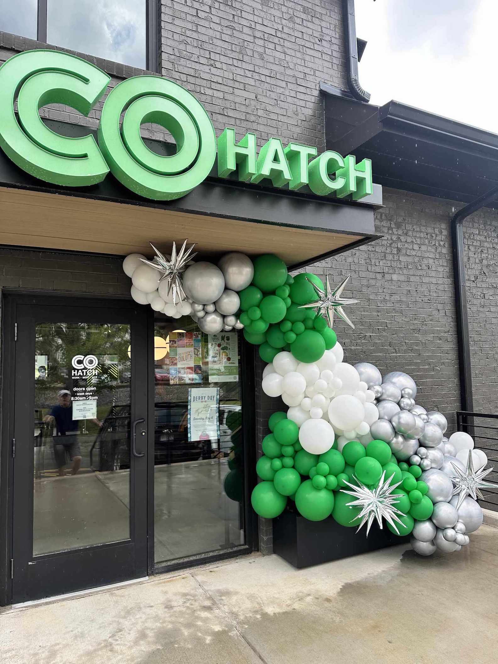 Green and White Balloon Decor for Corporate Grand Opening in Atlanta | Confetti Jar